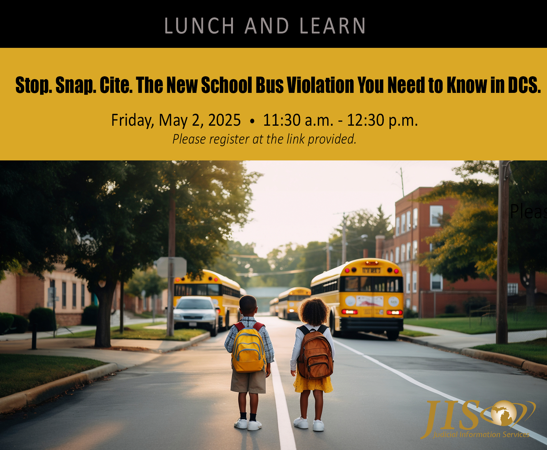 Schoolchildren walking in the street behind a school bus